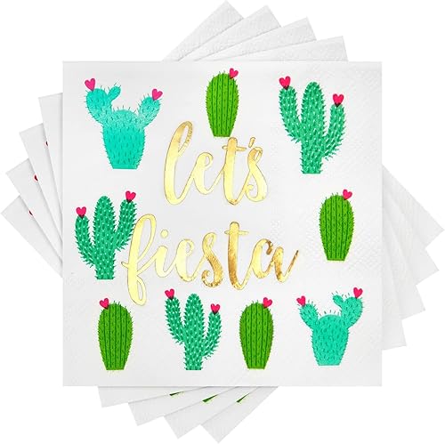 Serviettes en papier 'Let’s Fiesta' pour Cinco De Mayo Party (14 x 14 cm, paquet de 50) - Nail Gallerys