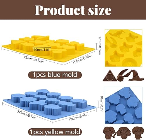 ZOOMPIL Harry Moule Silicone, 2Pcs Moule à Chocolat de Potter, Harry Moule Chocolat Silicone, Moules à bonbons en Silicone pour Gateau Biscuits Chocolat Cuisson DIY - Nail Gallerys