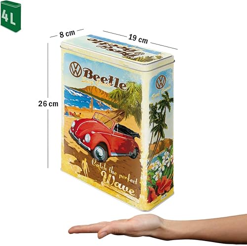 Nostalgic-Art Boîte rétro XL, Bulli T1, Beetle – Summer, Beach – Idée de Cadeau pour Le Bus VW, Grande récipient à céréale métal, Design Vintage, 4 l - Nail Gallerys
