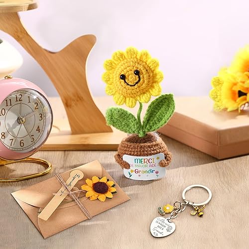 Namalu Cadeau de Maitresse Cadeau pour la Fête des Enseignants Mini Poupée Tournesol au Crochet avec Carte Porte-Clés pour Professeur Carte de Vœux en Papier Kraft avec Fleurs Séchées - Nail Gallerys