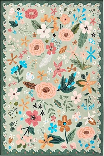 LONGSAO Tapis Salon Tapis Chambre Anti Slip Doux Tapis 200 x 250 cm Couloir Grand Tapis pour Chambre Décor de D'intérieur Rétro Floral Vert Jaune Rose - Nail Gallerys