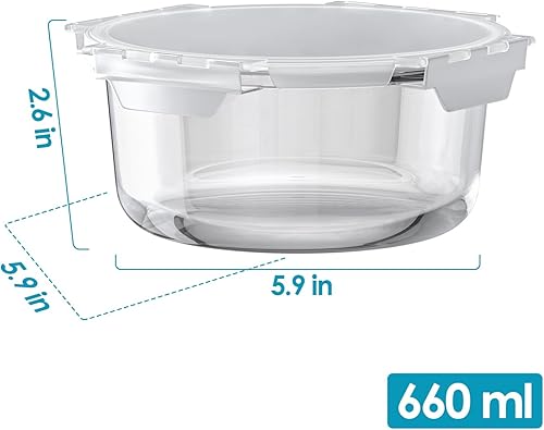Bstask Lot de 2 boîtes alimentaires rondes en verre avec couvercles, boîtes à repas scellées, boîtes à déjeuner en verre avec couvercle, boîtes de conservation des aliments (660 ml), passent au - Nail Gallerys