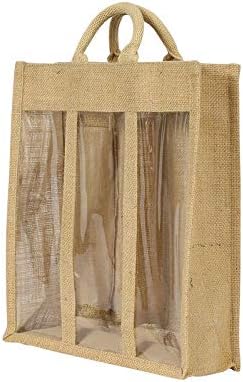 Eastern Thread Mill Sac de Transport pour 3 Bouteilles de vin en Toile de Jute avec fenêtres, Beige, 275 x 100 x 330mm, Moderne - Nail Gallerys