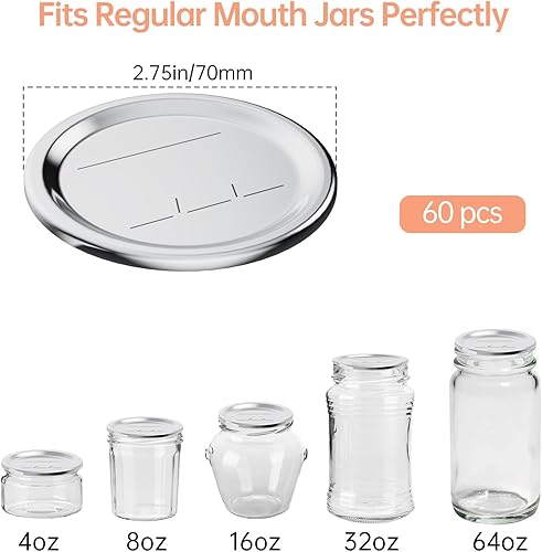 Lot de 60 couvercles de bocaux Mason à ouverture normale, compatibles avec scellement sous vide Mason Bock, couvercles de bocaux Mason Jar uniquement, couvercles remplaçables, couvercles de mise en - Nail Gallerys