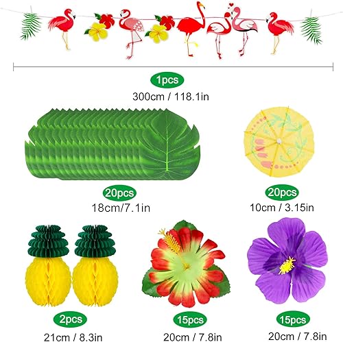 Yojoloin 128 Pièces Hawaïenne Luau Table Jupe Set de Décoration,Fleurs hawaïennes,Guirlandes de Luau Bannières,Pailles Papier de Fruits 3D pour Beach Summer et fête à thème hawaïenne - Nail Gallerys