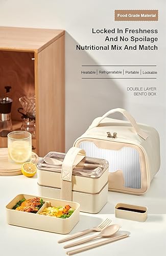 Ruucy Bento Lunch Box Kit pour Enfant Adulte, 1440ml Double Couche Boite Repas avec Sac Isotherme et Couverts, Hermétique Boîtes Bento pour Pique Nique, Travail, Goûter, Boîte à Lunch Micro Ondes - Nail Gallerys