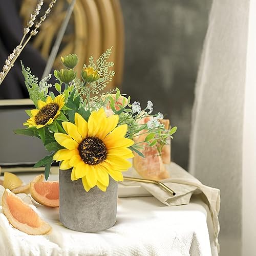 RIOFOGO Tournesols artificiels en pot - Décoration réaliste pour la maison, la cuisine et la salle de bain - Fleurs artificielles jaunes en pots - Idée de décoration facile d'entretien pour la maison - Nail Gallerys