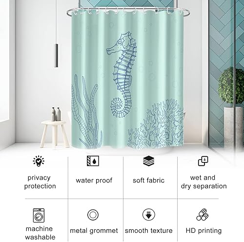 Bovlleetd 180x180cm Rideau De Douche Hippocampe Vert pour DéCor De Salle De Bain Vert Simple Rideau De Salle De Bain Vie Marine Corail Jonc De Mer Rideau De Douche Lavable Rideau De Baignoire - Nail Gallerys