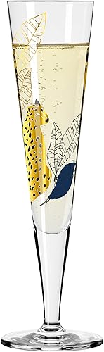Ritzenhoff 1071033 Verre à champagne 200 ml Série Goldnacht n° 33 Motif guépard avec or véritable Fabriqué en Allemagne, Bleu/Doré - Nail Gallerys