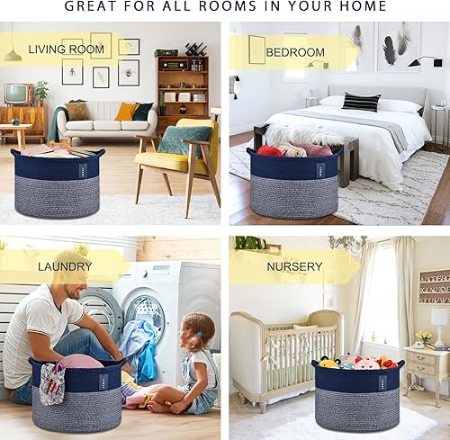 COMSE Panier à linge tissé extra large 55 x 35 cm en corde de coton pour salon, jouets, vêtements, serviettes, blanc/marron clair - Nail Gallerys