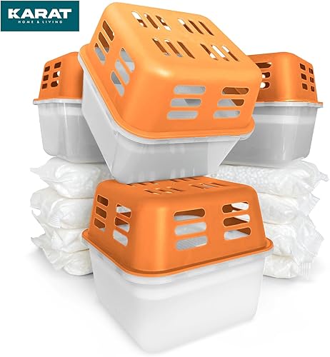 KARAT Lot de 4 déshumidificateurs avec 8 sachets de recharge de 400 g de granulés rechargeables et réutilisables (orange, Kuki) - Nail Gallerys