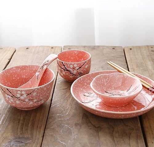 HEMOTON 1ensemble Vaisselle Céramique Japonaise Service De Table Élégant Rose Pour Maison Comprend Bols Assiettes Et Tasses Kit De Couverts Pratique Et Chic - Nail Gallerys