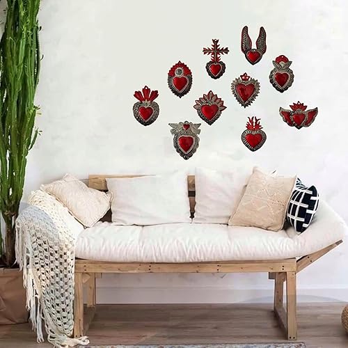 Joli coeur ex-voto mexicain rouge avec colombes - Nail Gallerys