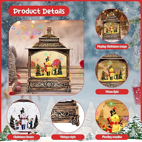 Joellfuner Lanterne Boule à Neige de Noël, Lanterne Noel avec la Musique, Lampe de Noel Alimenté par Piles et Plug USB, Décorations de Noël Vintage Cadeaux de Décoration D'intérieur (B1) - Nail Gallerys