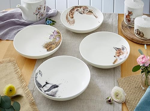 Wrendale Designs Royal Worcester Lot de 4 bols à pâtes en céramique Motif hérisson renard et hibou 22 cm - Nail Gallerys