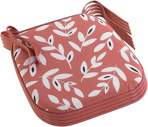 Douceur d'Intérieur, Lot de 4 Galettes de Chaise (38 x 38 x 1,8 cm) Bellys Terracotta, Microfibre Imprimée - Nail Gallerys