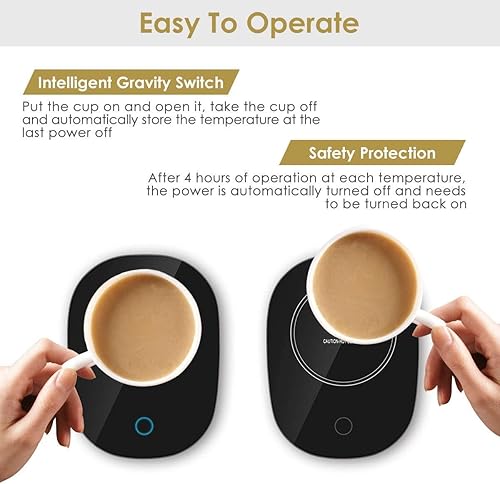 aokat Chauffe-tasse à café pour bureau, arrêt automatique, chauffe-boissons pour café, lait, thé, eau, avec interrupteur à écran tactile, utilisation en toute sécurité pour le bureau/la maison (noir B - Nail Gallerys