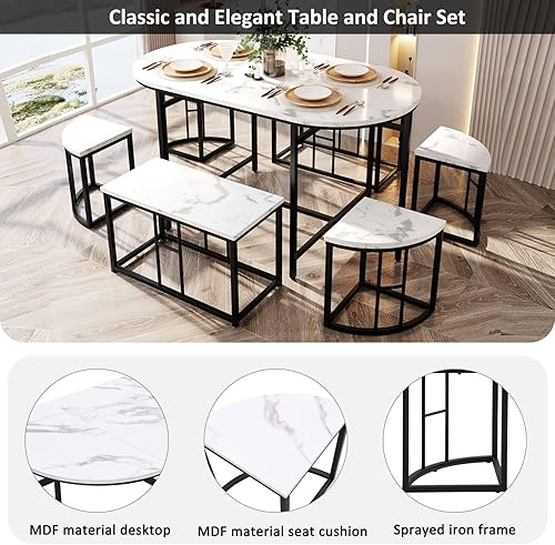 PUGSDRLY Table a Manger avec 6 Chaises,Tables et Chaises de Luxe Modernes,Tables de Salle à Manger avec Armature en Fer,Chaise en MDF,Table de Cuisine 6 Personnes (Or) - Nail Gallerys