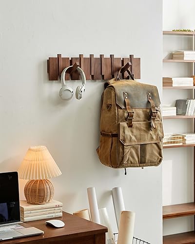 Porte-manteau polyvalent en bois de noyer à 8 crochets. Design mural rabattable pour l'organisation des manteaux, chapeaux, sacs à clés et crochets d'art mural pour l'entrée, le salon, la chambre à - Nail Gallerys