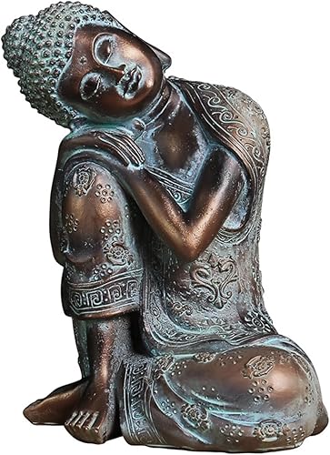 Statue de Bouddha, 24 cm / 9,5 pouces de résine Resin Statues de Bouddha, figurine de Bouddha décorative de bureau, ornement décoratif du jardin zen pour extérieur intérieur (bronze d'imitation) - Nail Gallerys