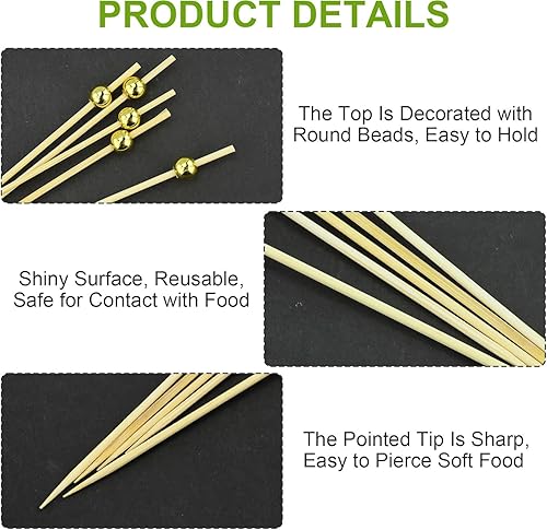 Lot de 110 brochettes à fruits en perles dorées pour boissons, sandwichs, hamburgers, desserts, fêtes - Nail Gallerys