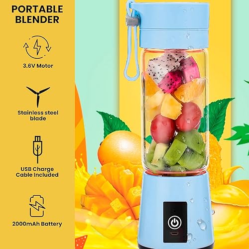 Mixeur Portable 380 ML. Mini Mixeur Personnel. Mini Verre à Mélange Rechargeable par USB pour Les Shakes, Jus, Smoothies. Lame en Acier Inoxydable pour Le Bureau, l'école, Le Camping (Câble Inclus) - Nail Gallerys