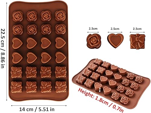 XQEUMC 3pcs Moules à Chocolat en Silicone,Moule à Bonbons 3D, 24 Cavités - Anti-Adhésif f pour Chocolats, Bonbons,Gelées,Pralines,Glaçons - Nail Gallerys