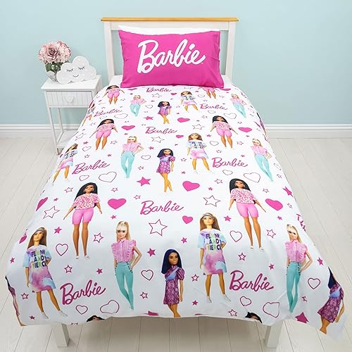 Barbie Ensemble de Housse de Couette Simple Literie réversible pour Enfants | Housse de Couette Rose avec taie d'oreiller Assortie - Nail Gallerys