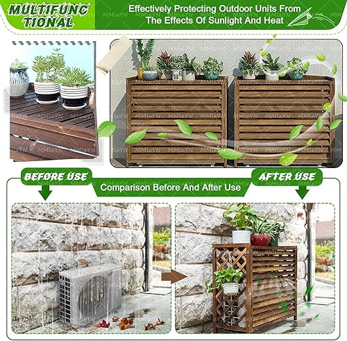 MMleYN Bois Cache Pompe A Chaleur Extérieur Cache Climatiseur Exterieur Bois Housse Climatiseur Extérieur Balcon Porte Plante Protection d'un Groupe Extérieur d'un Climatiseur(M) - Nail Gallerys
