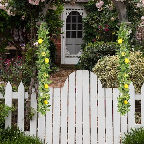 Guirlande de citron artificielle décorative - Tringles Citron Rotin décoratif avec feuilles vertes Fleur de soie - Rotin de citron artificiel avec feuilles vertes et fleur de soie jaune pour la - Nail Gallerys