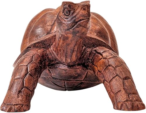 Artisanal Grande Statue Tortue de Terre 30cm en Bois Massif sculpté Main - Nail Gallerys