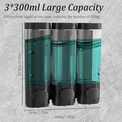 Distributeur de Savon Mural, 3 * 300ml Distributeur Shampoing et Gel Douche Distributeur Gel Douche Mural pour Salle de Bain Hôtel Restaurant - Nail Gallerys