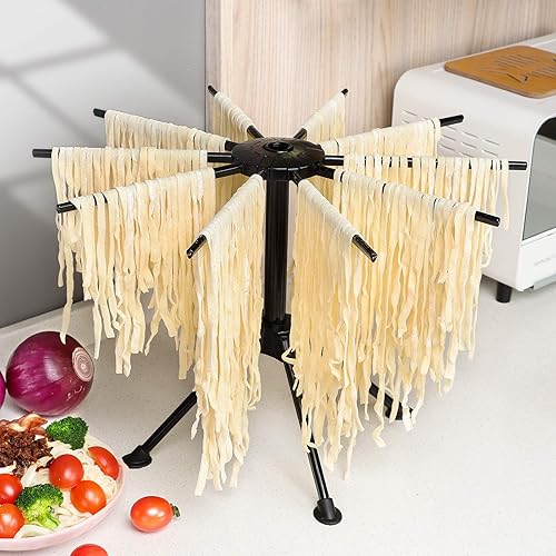 Ourokhome Séchoir à pâtes pliable en plastique avec 10 poignées pour spaghettis frais faits maison, stable, rangement facile et installation rapide (noir) - Nail Gallerys