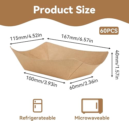 Barquettes en Carton Kraft, 60 Pièces Bols à Frites en Carton, Barquette Frite Dégradable, Bols Carrés en Barquette Frite pour Fêtes, Mariages, Pique-niques, 16,7 x 11,5 x 4cm - Nail Gallerys