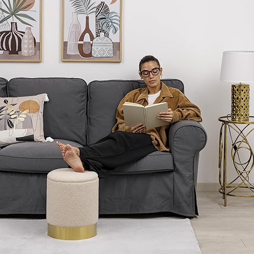 Baroni Home Pouf Repose-Pieds en Sherpa en Forme de Macaron, Tabouret Rembourrée et Résistant pour Chambre et Salon, Pouf Confortable de Design, 38x38x41 cm, Rose - Nail Gallerys