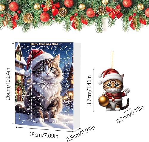 Ellxen Calendrier de l'Avent 2024 avec pendentif en forme de chat, en acrylique 2D, pour les amoureux des chats, calendrier de l'Avent 24 jours - Nail Gallerys