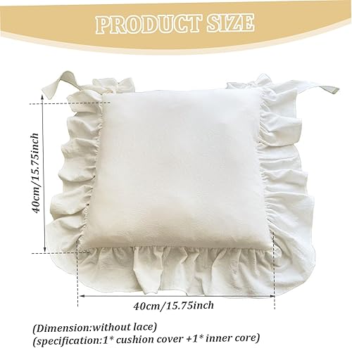Muzrunq Coussin de Chaise Blanc 16x16 Pouces, Fermeture Éclair, Non Glissant, Respirant, Volants, Pour Chaises de Bureau, Cuisine, Salle à Manger, 40x40cm, 100% Coton, Peluche, Intérieur - Nail Gallerys