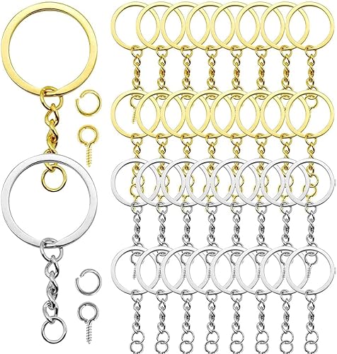 20 Ensembles (220 Accessoires) Porte-Clés en Métal avec Anneaux, Anneaux de Porte-clé avec Chaîne, Porte-Clés avec Chaîne à Maillons, pour Porte-Clés et Travaux Manuels (Or) - Nail Gallerys