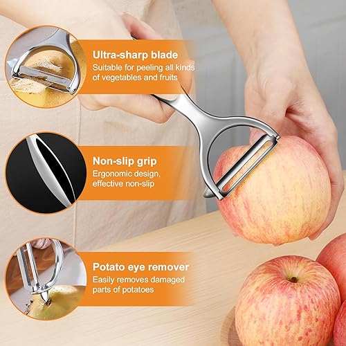 Kezidhp Éplucheur de Légumes en Acier Inoxydable Professionnel - Économe Polyvalent pour Pommes de Terre, Carottes, Aubergines, Poires, Mangues et Concombres - Poignée Ergonomique Antidérapante - Nail Gallerys