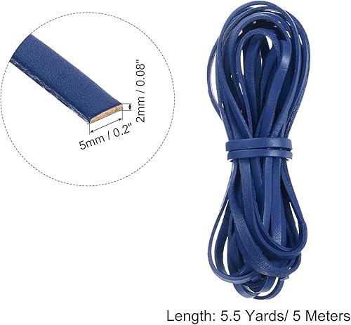 QUARKZMAN Cordon en Cuir Plat, 5,5 Mètres De Corde en Cuir De 5 mm pour La Fabrication De Bracelets, Sangles De Sac à Main, Saphir. - Nail Gallerys