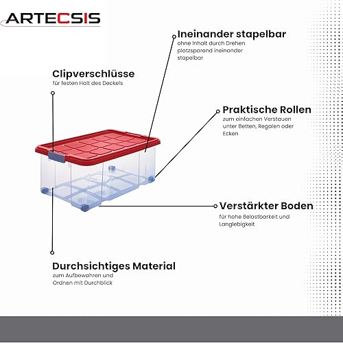 ARTECSIS 4 Boite rangement Plastique 27L, 44x35x24cm AVEC Couvercle/Caisse Transparente - Nail Gallerys