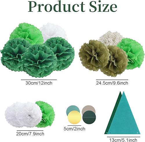 Lot de 15 pompons décoratifs en papier de soie vert forêt - Guirlande de pompons et guirlandes en papier à pois - Décoration de fête pour mariage, fête prénatale, bal de fin d'année, anniversaire, - Nail Gallerys