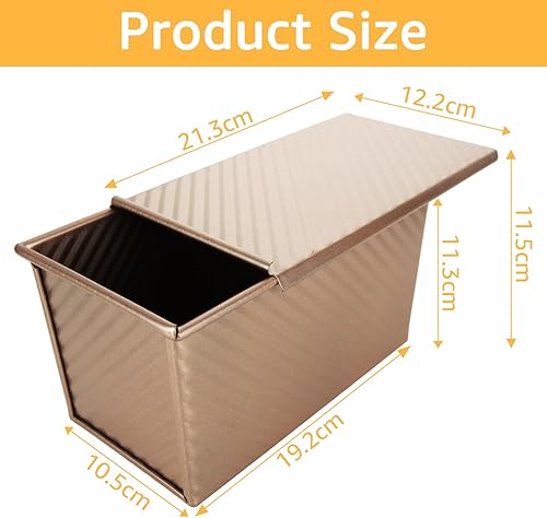 JMIATRY Pullman Lot de 2 moules à pain antiadhésifs en acier au carbone avec couvercle - 450 g - Doré - 20,8 x 11,8 cm - Nail Gallerys