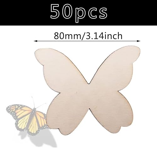 SIMUER Lot de 50 pièces en bois brut en forme de papillon pour projets de bricolage, étiquettes cadeaux, décoration d'intérieur, 8 cm - Nail Gallerys