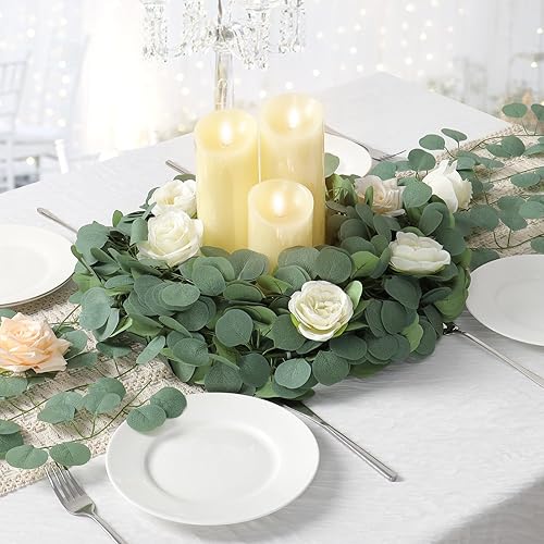 DEMIUKO 12 Pièces Eucalyptus Guirlande Artificielles 2M Vigne d'Eucalyptus Séché Verdure Guirlande Lierre Pendaison Plante Artificielle pour Mariage Jardin Maison Intérieur Extérieur Décoration - Nail Gallerys