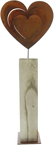 Colonne Décorative en Forme de Cœur Rouillé - 72 cm de Haut, Grand Cœur en Métal Aspect Rouille, Bois, Décoration d'Entrée et de Bienvenue - Nail Gallerys