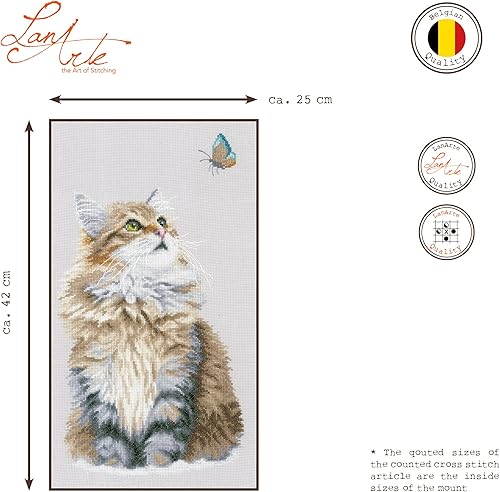 Lanarte Point De Croix Compté Tableau Kit Complet DIY Broderie Motif CHATPatron Adulte Art Creatif Decoration Salon Activité Manuelle Cadeau ca. 25 x 42 cm Counted Cross Stitch - Nail Gallerys