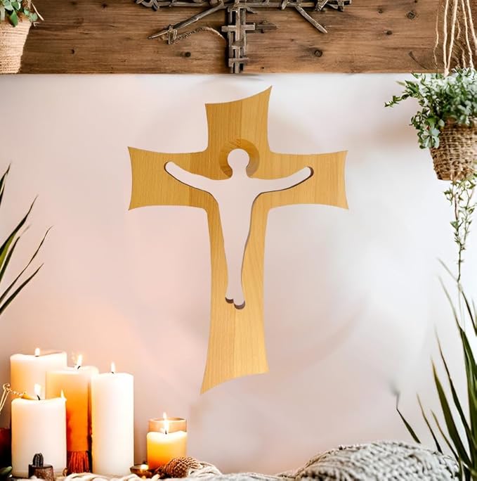 Kaltner Präsente Idée cadeau – Croix murale en bois de hêtre véritable crucifix pour le mur 35 cm - Nail Gallerys