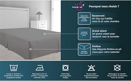 dkdo Cache sommier Plateau 3 Plis 160 x 200 cm - Différents Coloris - Gris - Nail Gallerys