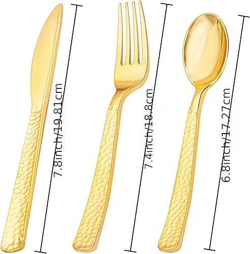 Lot de 75 couverts en plastique dorés réutilisables HeavyDuty - Couverts dorés pour mariage, Thanksgiving, Noël - Couverts dorés avec 25 fourchettes, 25 couteaux, 25 cuillères (couleur dorée) - Nail Gallerys